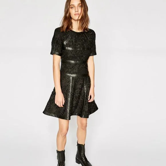 The Kooples Black Leather and Lace Dress - Size 38 / 6